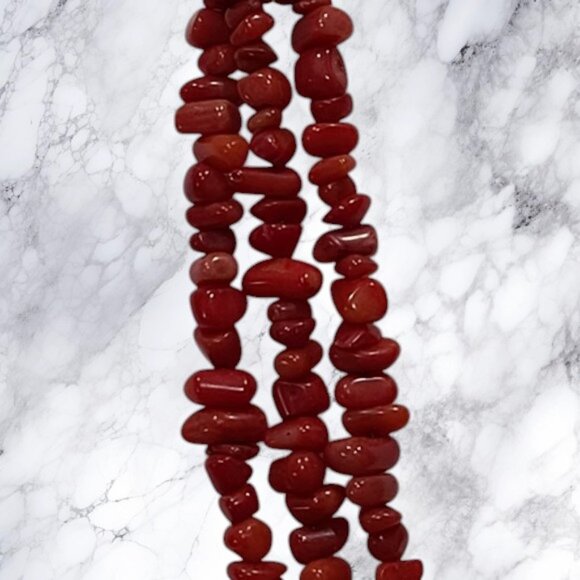 CAROLYN POLLACK Triple Strand Natural Red Coral Nugget .925 Native Pearl Beads - Picture 8 of 12